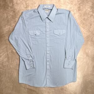 Vintage 90s Sheplers Pearl Snap Western Shirt Blue Gray Cowboy Rodeo Ranchwear